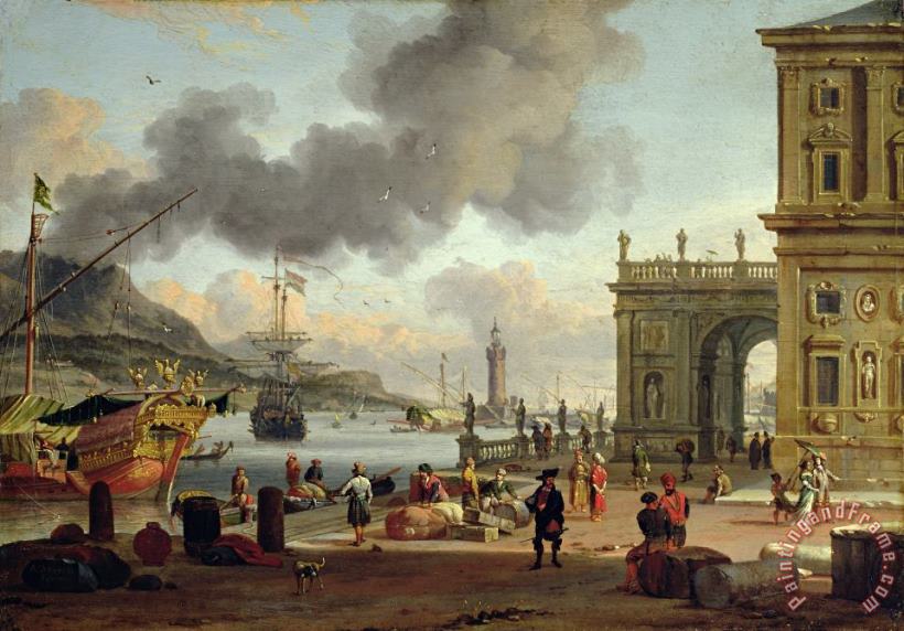 Abraham Storck A Mediterranean Harbour Scene Art Painting