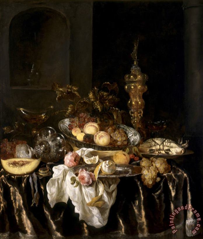 A Banquet Still Life with Roses painting - Abraham Van Beyeren A Banquet Still Life with Roses Art Print