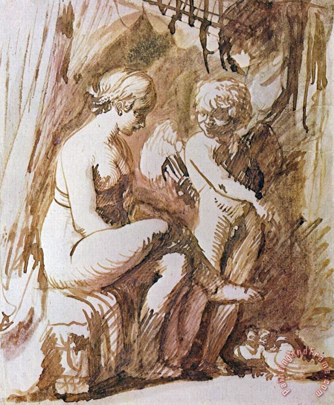 Venus And Cupid Drawing painting - Adam Elsheimer Venus And Cupid Drawing Art Print