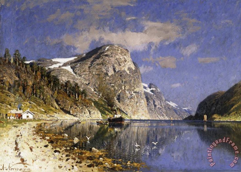 Adelsteen Normann A Steamer in The Sognefjord Art Print