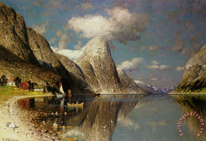 Fjordlandskap painting - Adelsteen Normann Fjordlandskap Art Print