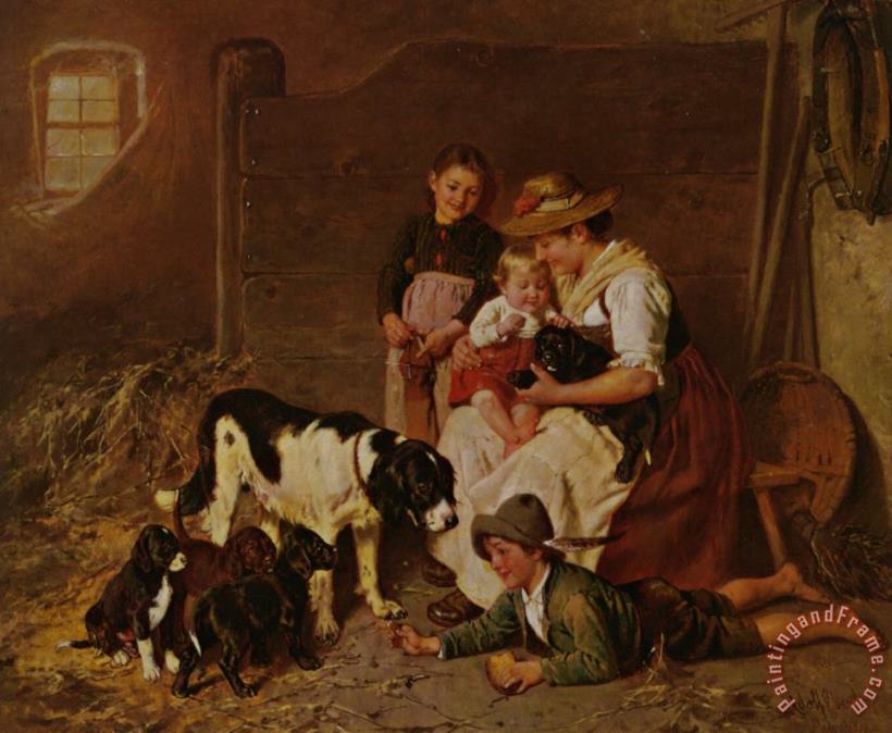 Adolf Eberle New Puppies Art Painting