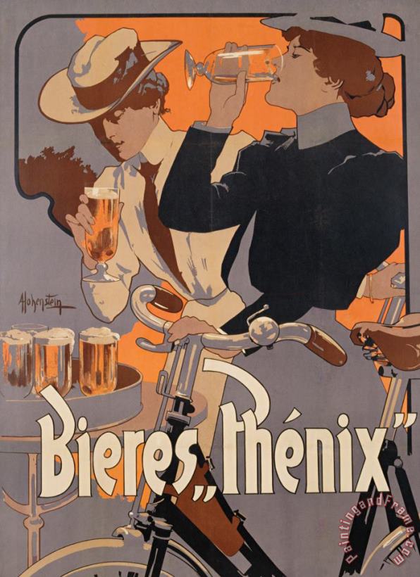 Poster advertising Phenix beer painting - Adolf Hohenstein Poster advertising Phenix beer Art Print