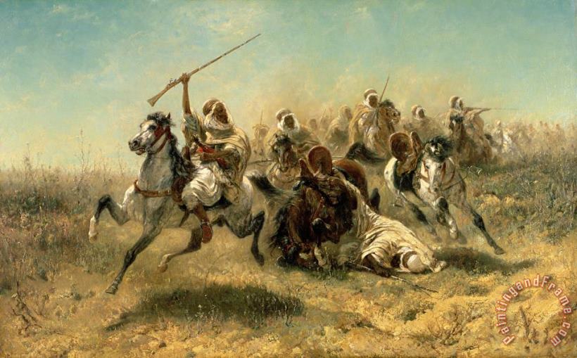 Arab Horsemen on the attack painting - Adolf Schreyer Arab Horsemen on the attack Art Print