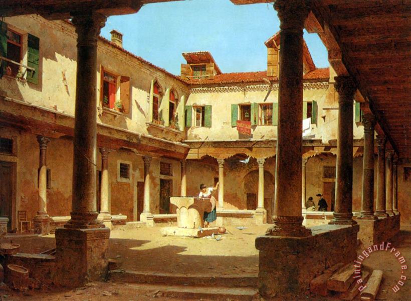 Adolf Seel In The Courtyard Art Painting