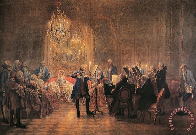 Adolf von Menzel depicting a flute concert of Frederick the Great Art Print