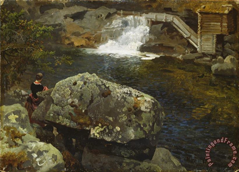 By The Mill Pond painting - Adolph Tidemand & Hans Gude By The Mill Pond Art Print