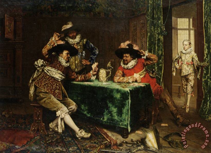A Game of Cards painting - Adolphe Alexandre Lesrel A Game of Cards Art Print