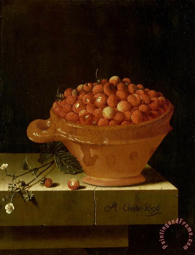 Adriaen Coorte A Bowl of Strawberries on a Stone Plinth Art Painting