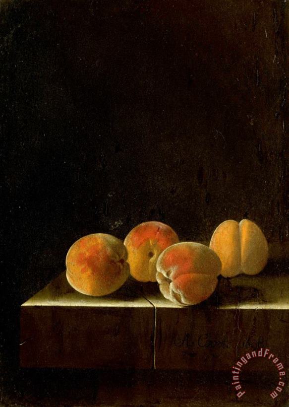 Adriaen Coorte Four Apricots on a Stone Plinth Art Print