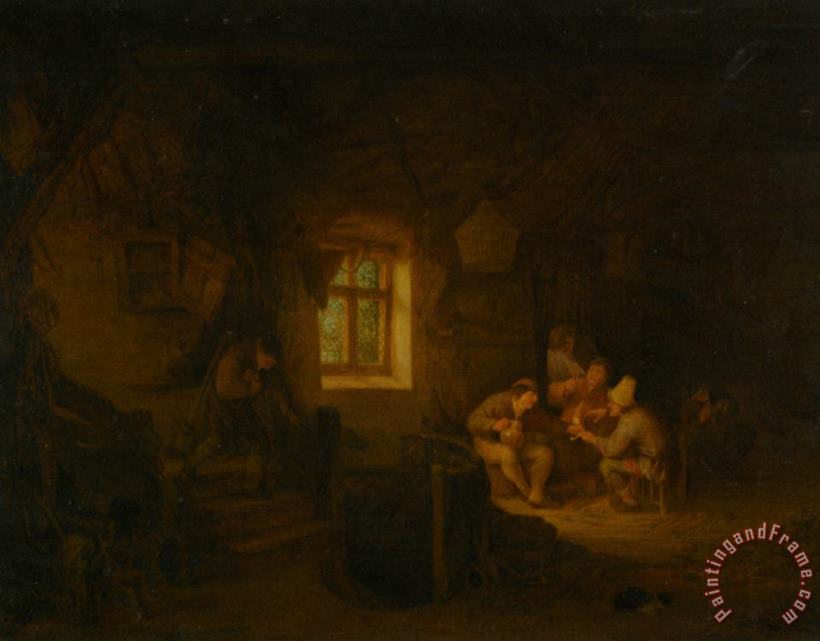 Adriaen Van Ostade A Tavern Interior with Peasants Drinking Beneath a Window Art Print