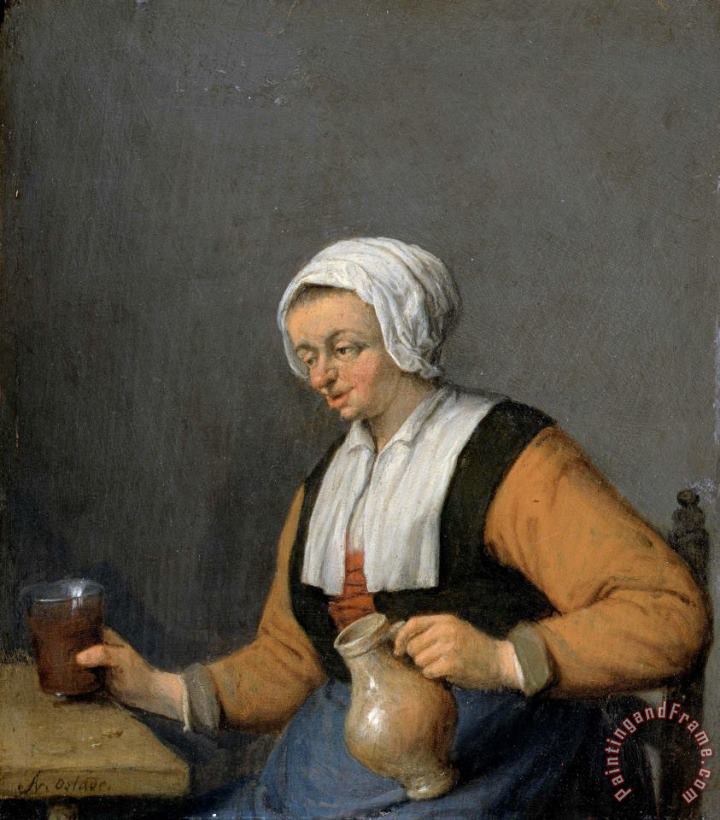 A Woman with a Beer Jug painting - Adriaen Van Ostade A Woman with a Beer Jug Art Print
