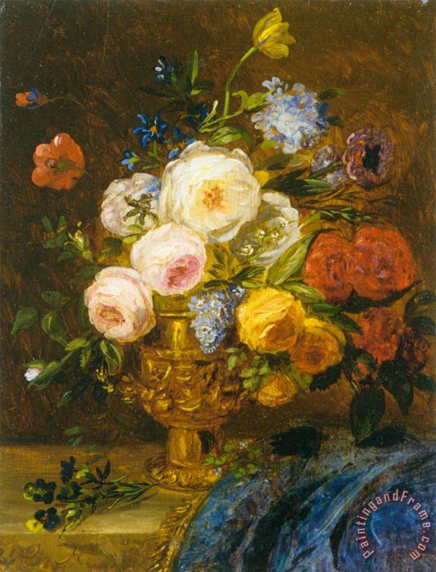 Adriana Johanna Haanen Still Life with Flowers in a Golden Vase Art Painting