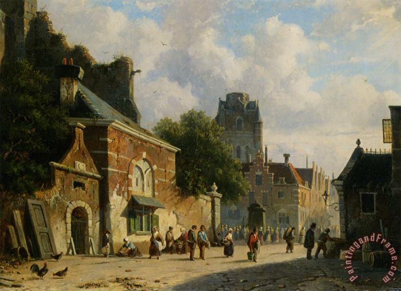 A Busy Street in a Dutch Town painting - Adrianus Eversen A Busy Street in a Dutch Town Art Print