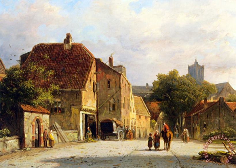 Figures in a Dutch Town painting - Adrianus Eversen Figures in a Dutch Town Art Print