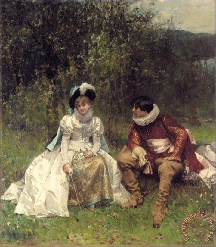 The Courtship painting - Adrien Moreau The Courtship Art Print