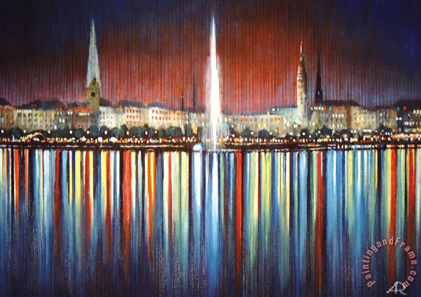 Agris Rautins Hamburg Alster fountain and Town Hall Art Painting