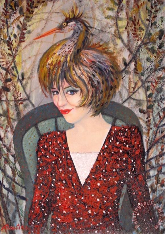 Agris Rautins Woman with birdhat Art Painting