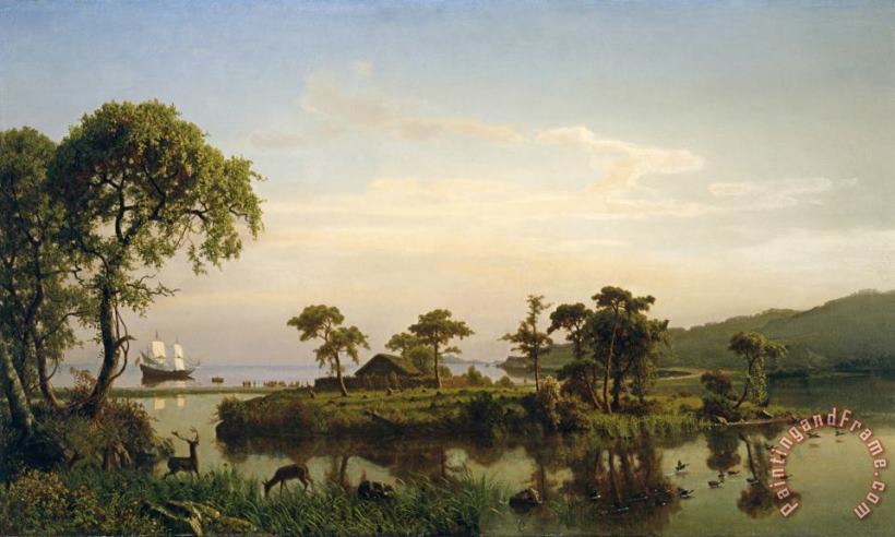 Bartholomew Gosnold at Cuttyhunk, 1858 painting - Albert Bierstadt Bartholomew Gosnold at Cuttyhunk, 1858 Art Print