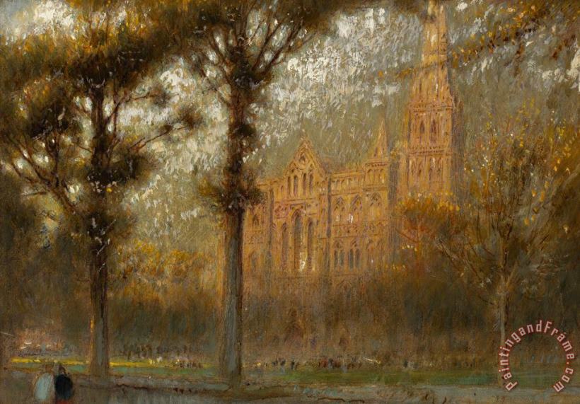 Salisbury Cathedral painting - Albert Goodwin Salisbury Cathedral Art Print