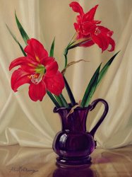 Albert Williams Amaryllis Lillies in a Dark Glass Jug