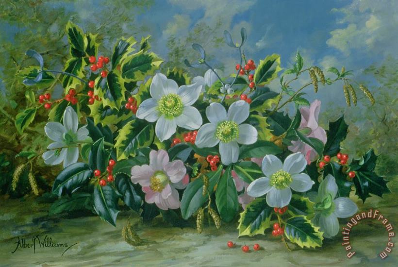 Christmas Roses And Holly painting - Albert Williams Christmas Roses And Holly Art Print