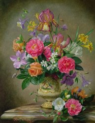 Albert Williams Peonies And Irises In A Ceramic Vase