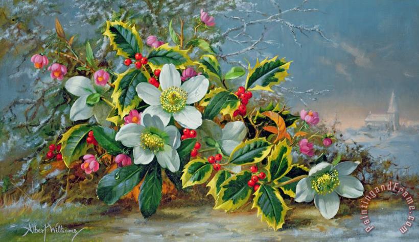 Albert Williams Winter Roses In A Landscape Art Print