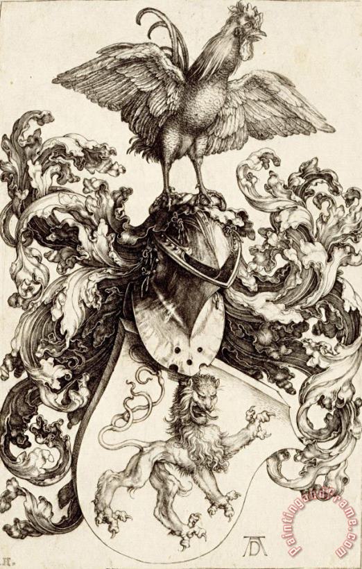 Albrecht Durer Coat of Arms with a Lion And a Cock Art Painting