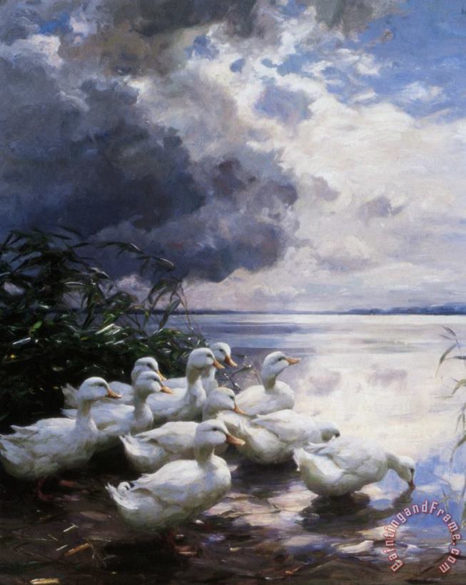 Ducks at The Lakes Edge painting - Alexander Koester Ducks at The Lakes Edge Art Print