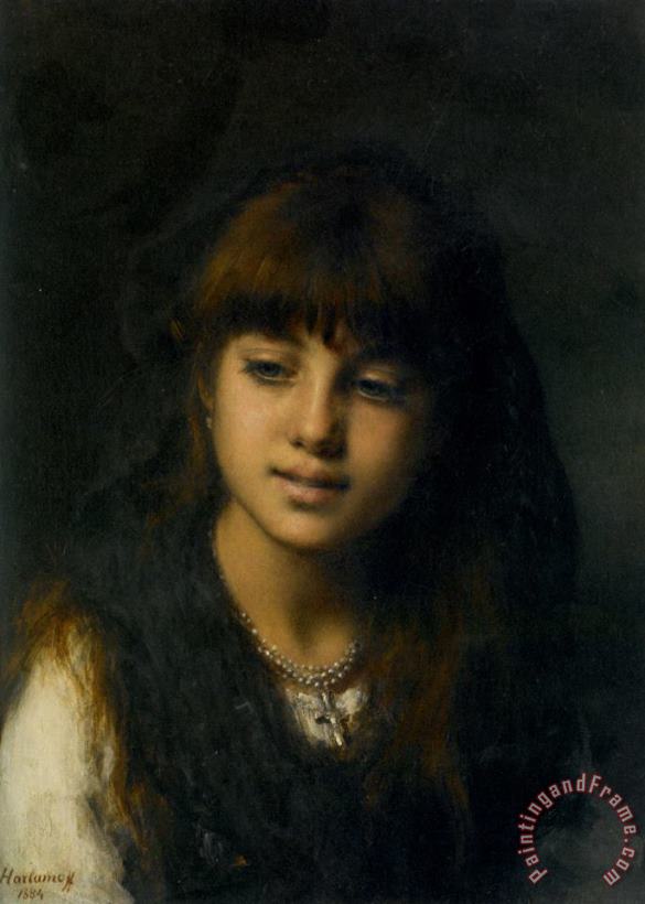 A Young Girl painting - Alexei Alexeivich Harlamoff A Young Girl Art Print