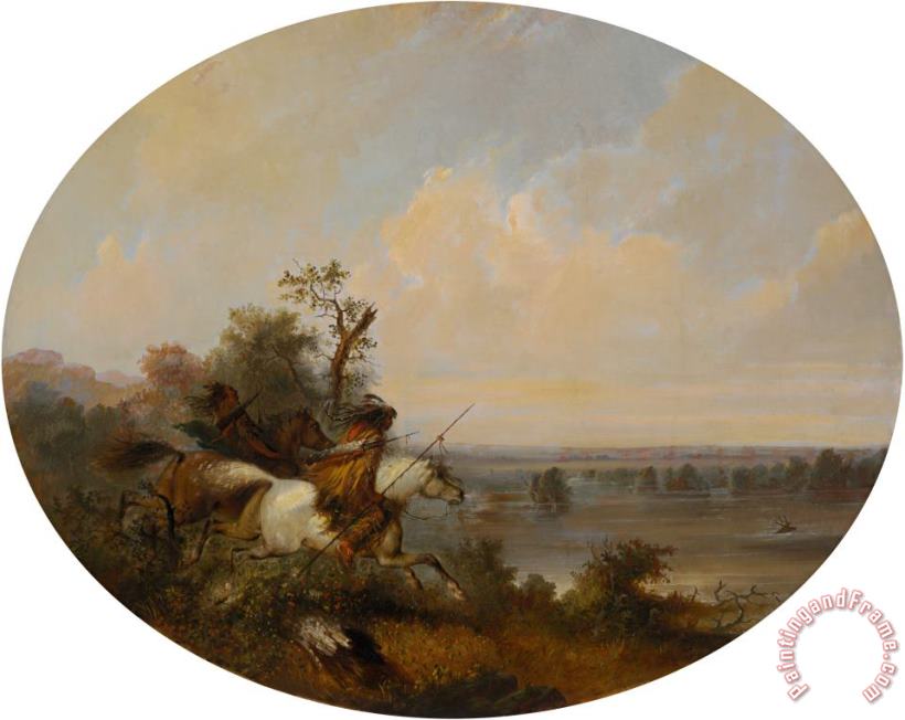 Indians Hunting Elk on The Platte painting - Alfred Jacob Miller Indians Hunting Elk on The Platte Art Print