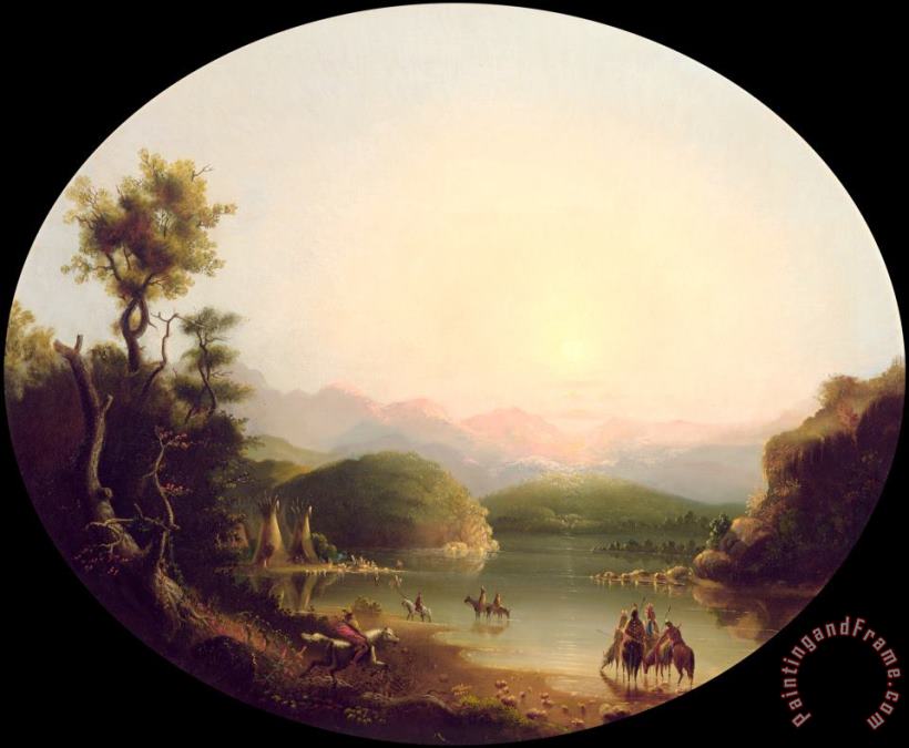 Shoshone Indians at a Mountain Lake (lake Fremont) painting - Alfred Jacob Miller Shoshone Indians at a Mountain Lake (lake Fremont) Art Print