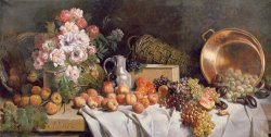 Alfred Petit  Still life with flowers and fruit on a table