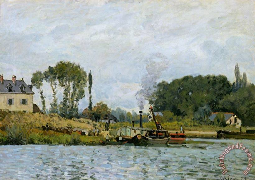 Boats at the lock at Bougival painting - Alfred Sisley Boats at the lock at Bougival Art Print