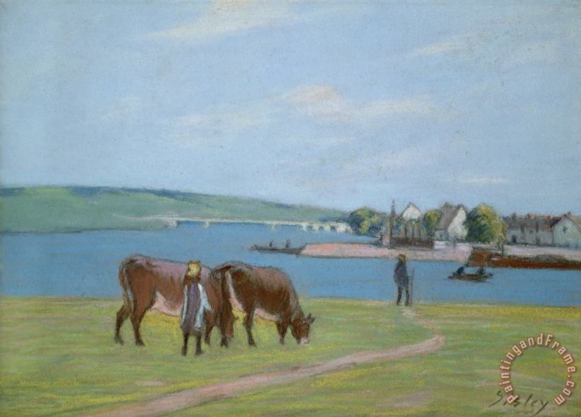 Cows on the Banks of the Seine at Saint Mammes painting - Alfred Sisley Cows on the Banks of the Seine at Saint Mammes Art Print