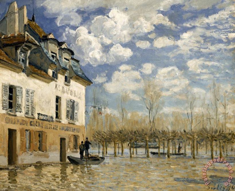 The Barge During The Flood, Port Marly, 1876 painting - Alfred Sisley The Barge During The Flood, Port Marly, 1876 Art Print