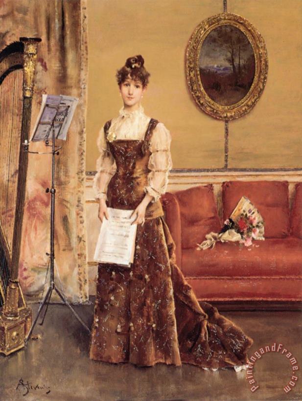 Alfred Stevens Lady with a Harp Art Painting