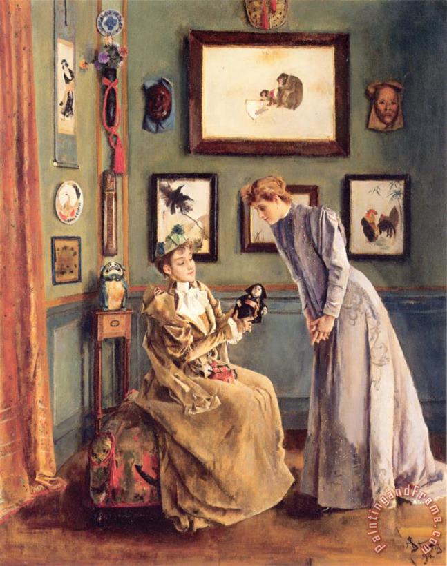 Alfred Stevens Lady with a Japanese Doll Art Painting