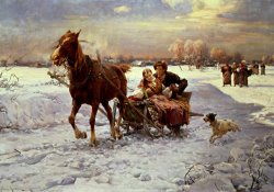 Alfred von Wierusz Kowalski - Lovers in a sleigh painting