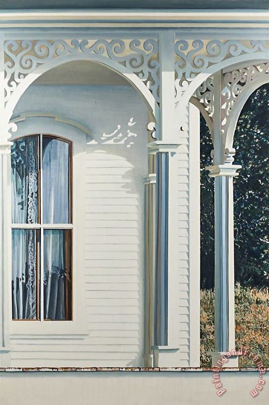 Alice Dalton Brown Curtained Window with Landscape, 1981 Art Painting