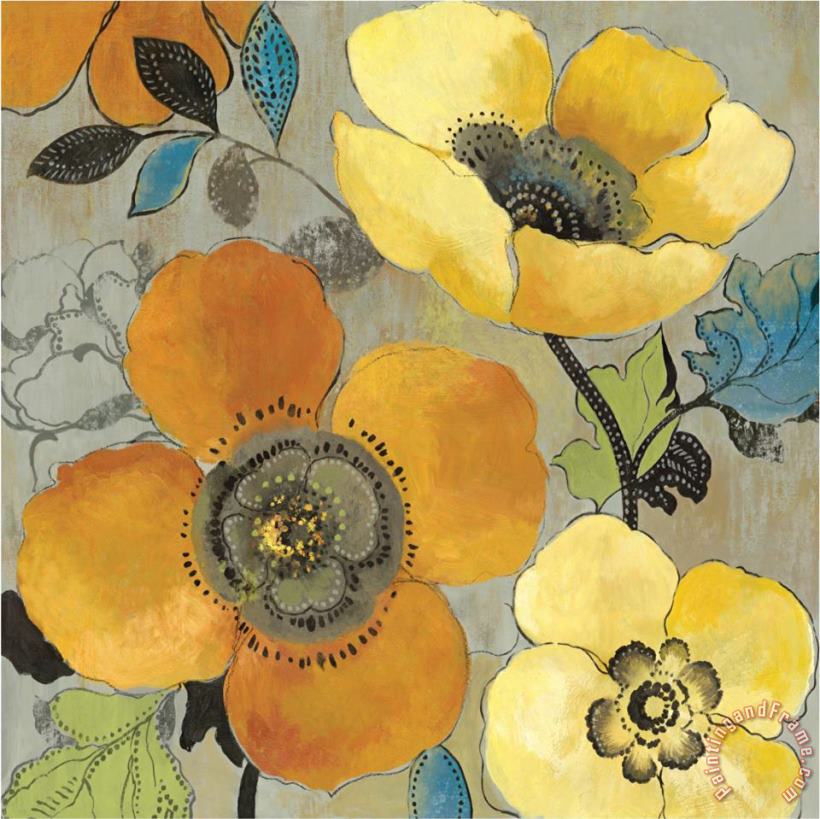 Yellow And Orange Poppies I painting - Allison Pearce Yellow And Orange Poppies I Art Print