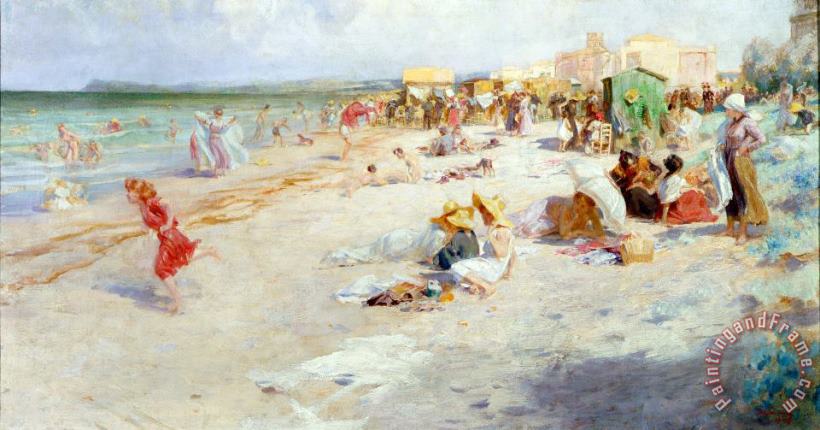 Alois Hans Schram A Busy Beach in Summer Art Print