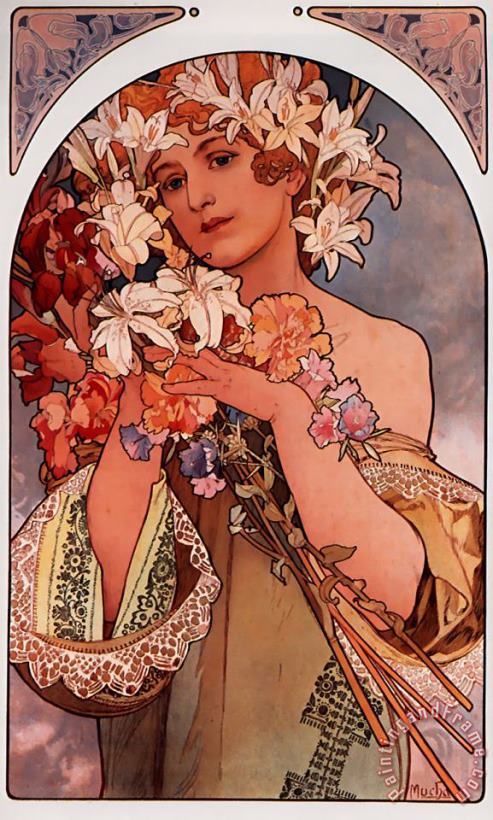 Flower painting - Alphonse Maria Mucha Flower Art Print