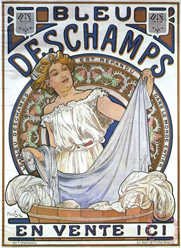 Bleu Dsechamps Sold Here painting - Alphonse Marie Mucha Bleu Dsechamps Sold Here Art Print