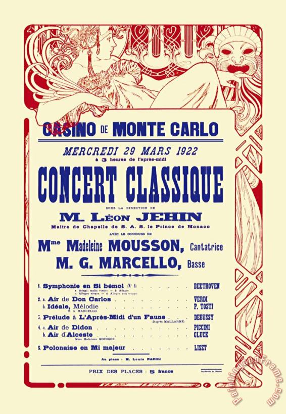 Alphonse Marie Mucha Concert at The Monte Carlo Casino Art Painting
