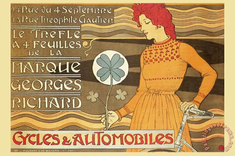 Cycles And Automobile by Marque George Richard painting - Alphonse Marie Mucha Cycles And Automobile by Marque George Richard Art Print