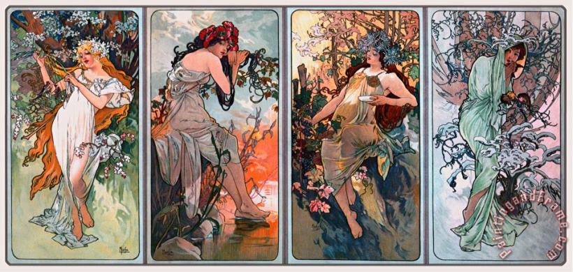 Alphonse Marie Mucha Four Seasons Art Painting