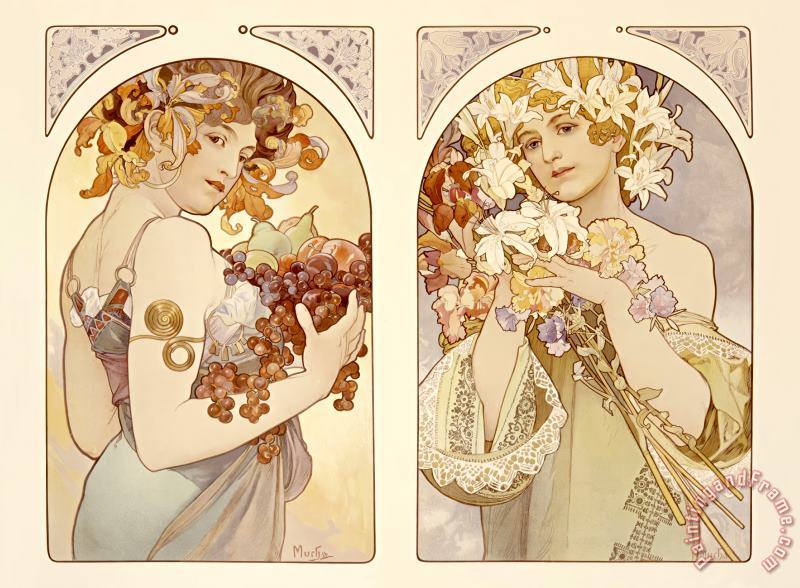 Alphonse Marie Mucha Fruits And Flowers Art Print