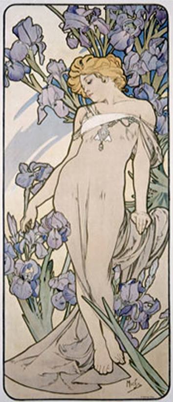 Mucha Nouveau Iris Flower Poster painting - Alphonse Marie Mucha Mucha Nouveau Iris Flower Poster Art Print